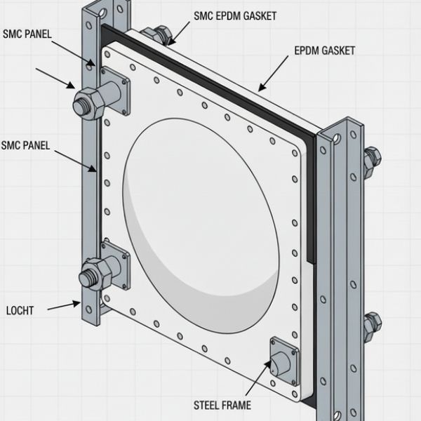 Cấu tạo bồn nước SMC 30m³ (panel – khung – gioăng – bulong)